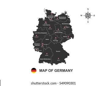 Black map of Germany with outline on white background