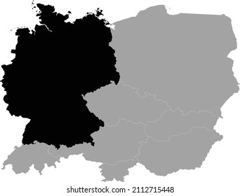 Black Map of Germany within the gray map of Central Europe