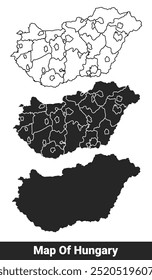 Mapa negro de Hungría plano y esquema de estilo conjunto de Ilustración vectorial