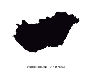 Schwarze Karte von Ungarn auf weißem Hintergrund.