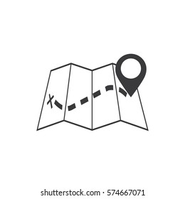Black map icon vector illustration with map pointer on white background