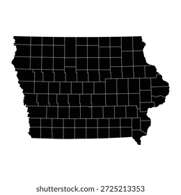 Schwarze Karte von Iowa einzeln auf weißem Hintergrund. Vektorgrafik