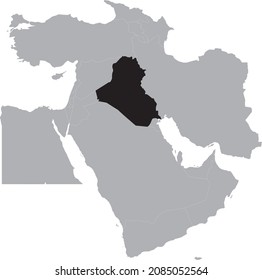 Black Map of Iraq inside the gray map of Middle East region of Asia