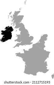 Black Map of the Irish island countries within the gray map of Western Europe