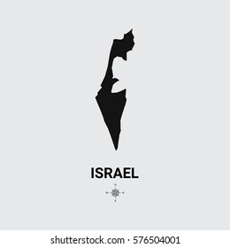 Black map of Israel with wind rose on gray background