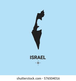 Black map of Israel with wind rose on blue background