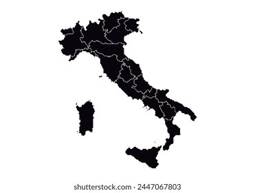 Schwarze Karte von Italien auf weißem Hintergrund.