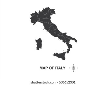 Black map of Italy with outlines on white background