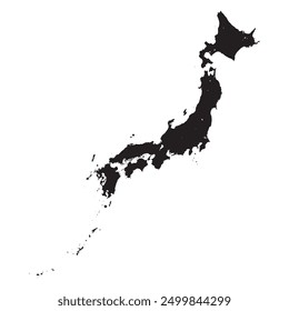 Schwarze Karte von Japan einzeln auf weißem Hintergrund. Vektorgrafik