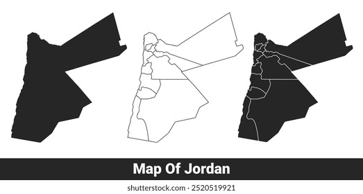 Black map of Jordan flat and outline style vector illustration set