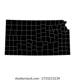 Mapa negro de Kansas isolado no fundo branco. Ilustração vetorial