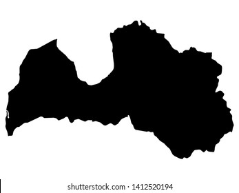 Black Map of Latvia on White Background