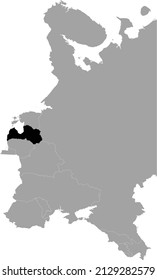 Schwarze Karte Lettlands auf der grauen Karte Osteuropas