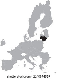 Black Map of Lithuania within the gray map of European Union