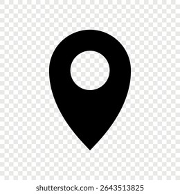 Black map location pin icon on transparent background. Perfect for UI UX design, GPS apps, digital maps, navigation systems, web or mobile interface elements. Ideal for designers, developers