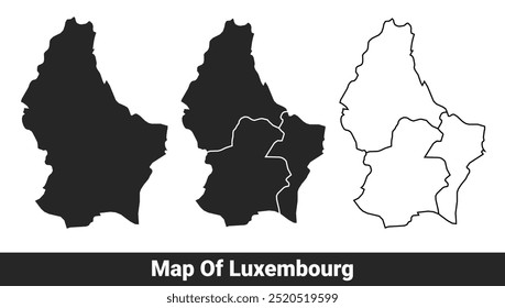 Mapa negro de Luxemburgo plano y esquema de estilo conjunto de Ilustración vectorial