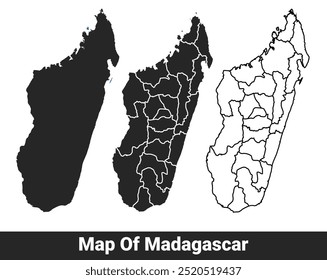 Mapa negro de Madagascar plano y esquema de estilo conjunto de Ilustración vectorial