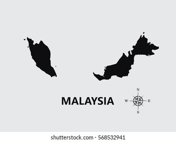 Black map of Malaysia on gray background