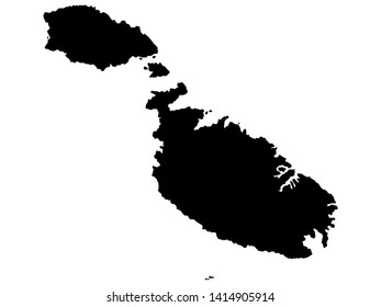 Black Map of Malta on White Background