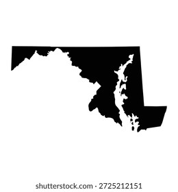 Mapa negro de Maryland aislado sobre fondo blanco. Ilustración vectorial