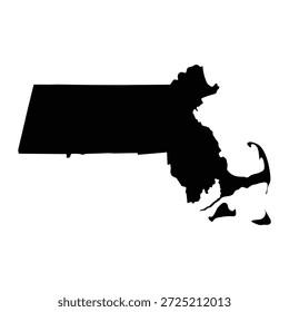 Black map of Massachusetts isolated on white background. Vector illustration