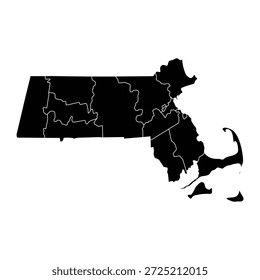 Black map of Massachusetts isolated on white background. Vector illustration