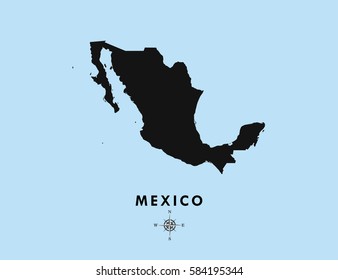 Black map of Mexico on blue background