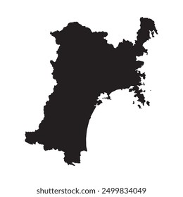 Black map of Miyagi prefecture isolated on white background. Vector illustration