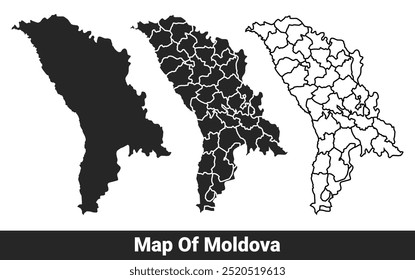 Black map of Moldova flat and outline style vector illustration set