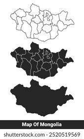 Mapa preto de Mongólia plana e esboço estilo vetor ilustração conjunto