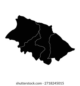 Mapa negro da região econômica de Shirvan montanhosa com sua divisão administrativa isolada no fundo branco. Ilustração vetorial