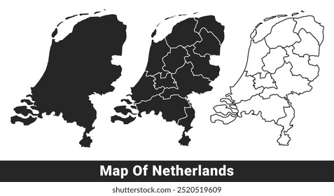 Mapa negro de Holanda plano y esquema estilo conjunto de Ilustración vectorial