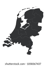 Black Map of Netherlands with Provinces