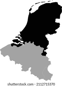 Black Map of the Netherlands within the gray map of Benelux peninsula