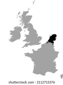 Black Map of Netherlands within the gray map of Western Europe