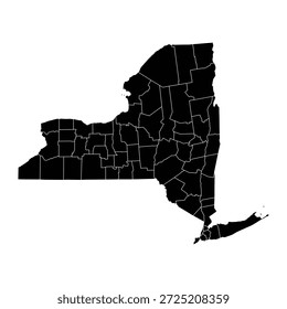 Schwarze Karte von New York einzeln auf weißem Hintergrund. Vektorgrafik