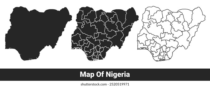 Mapa negro de Nigeria plano y esquema de estilo conjunto de Ilustración vectorial