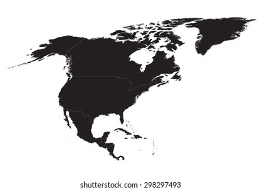 black map of North America with borders of all countries