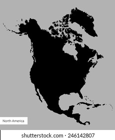 black Map of North America on gray background. Vector illustration