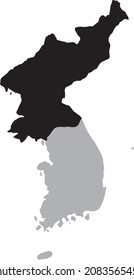 Black Map of North Korea inside the gray map of Korean peninsula