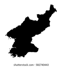 Black map of North Korea on a white background