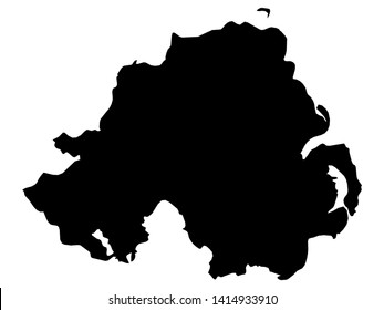 Black Map of Northern Ireland on White Background
