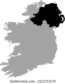 Black map of Northern Ireland within the gray map of the Irish island