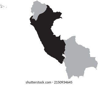Black Map of Peru within the gray map of the western region of South America