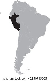 Black Map of Peru within the gray map of South American continent