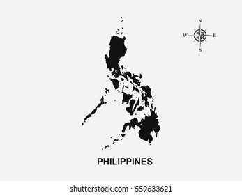 Black map of Philippines on gray background