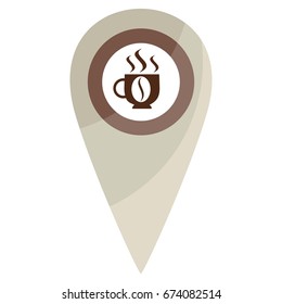 Black map pin with cup of coffee vector flat icon on a white background. Distance marker. Pointer location modern minimal sign.