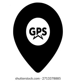 Um ícone de pin de mapa preto exibindo 'GPS' dentro de um círculo branco; serviços de localização.