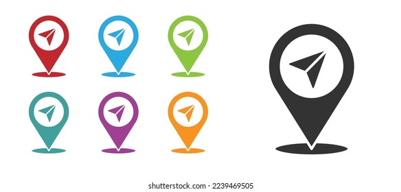 Black Map pin icon isolated on white background. Navigation, pointer, location, map, gps, direction, place, compass, search concept. Set icons colorful. Vector Illustration