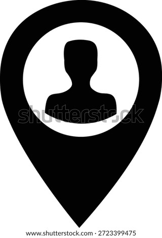 Black map pin icon with silhouette of a person